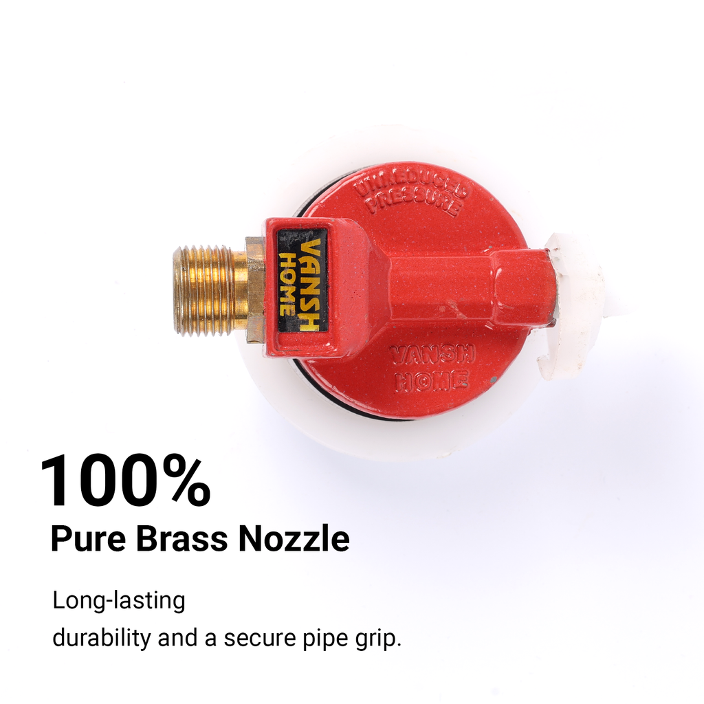 Vansh Homes 25MM High Pressure LPG Gas Adapter with 3/8 Nut | Heavy-Duty Brass & Steel Body | Leak-Proof | LPG & PNG Compatible | Red (VI-HA-17)