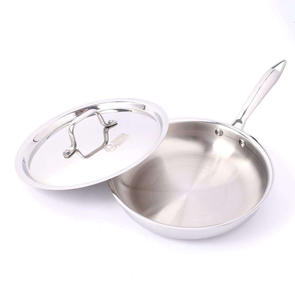 Vansh Homes Stainless Steel Fry Pan | Heavy-Duty Base | Induction & Gas Compatible | Grey Finish | 1-Year Warranty