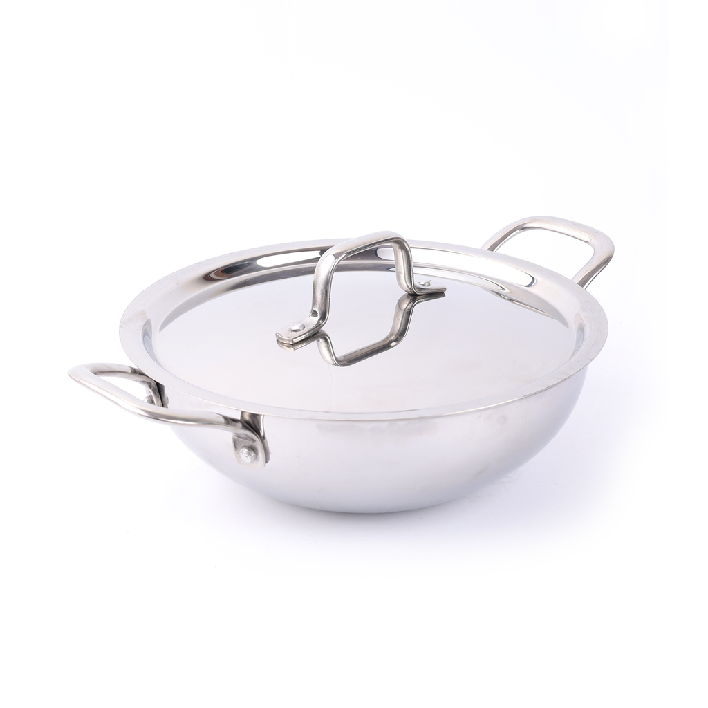 Vansh Homes Stainless Steel Kadahi | Heavy Base | Deep Cooking Kadhai | Grey Finish | Model VT-TP-208 | 1-Year Warranty