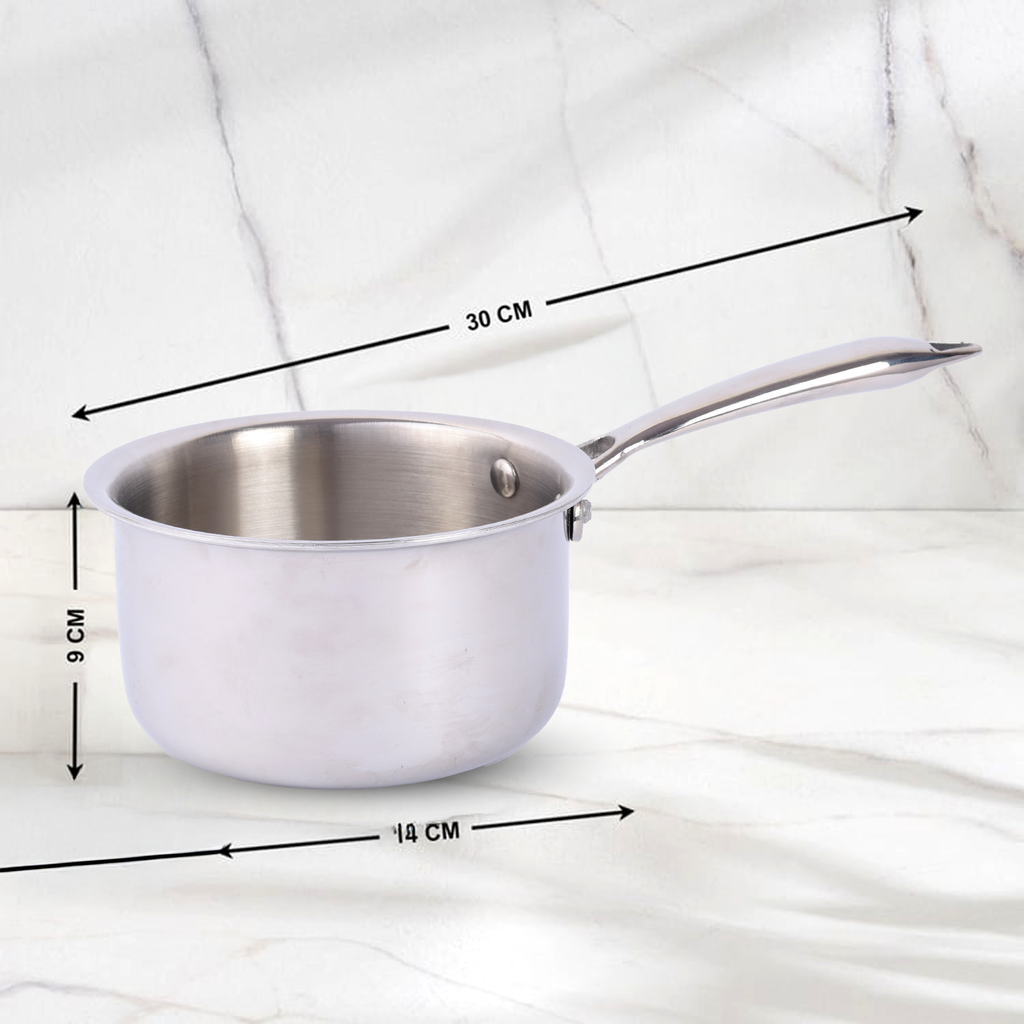 Vansh Homes Stainless Steel Sauce Pan | Heavy Base | Deep Saucepan for Tea, Milk, Soups & Boiling | Grey Finish | VH-TP-200 | 1-Year Warranty