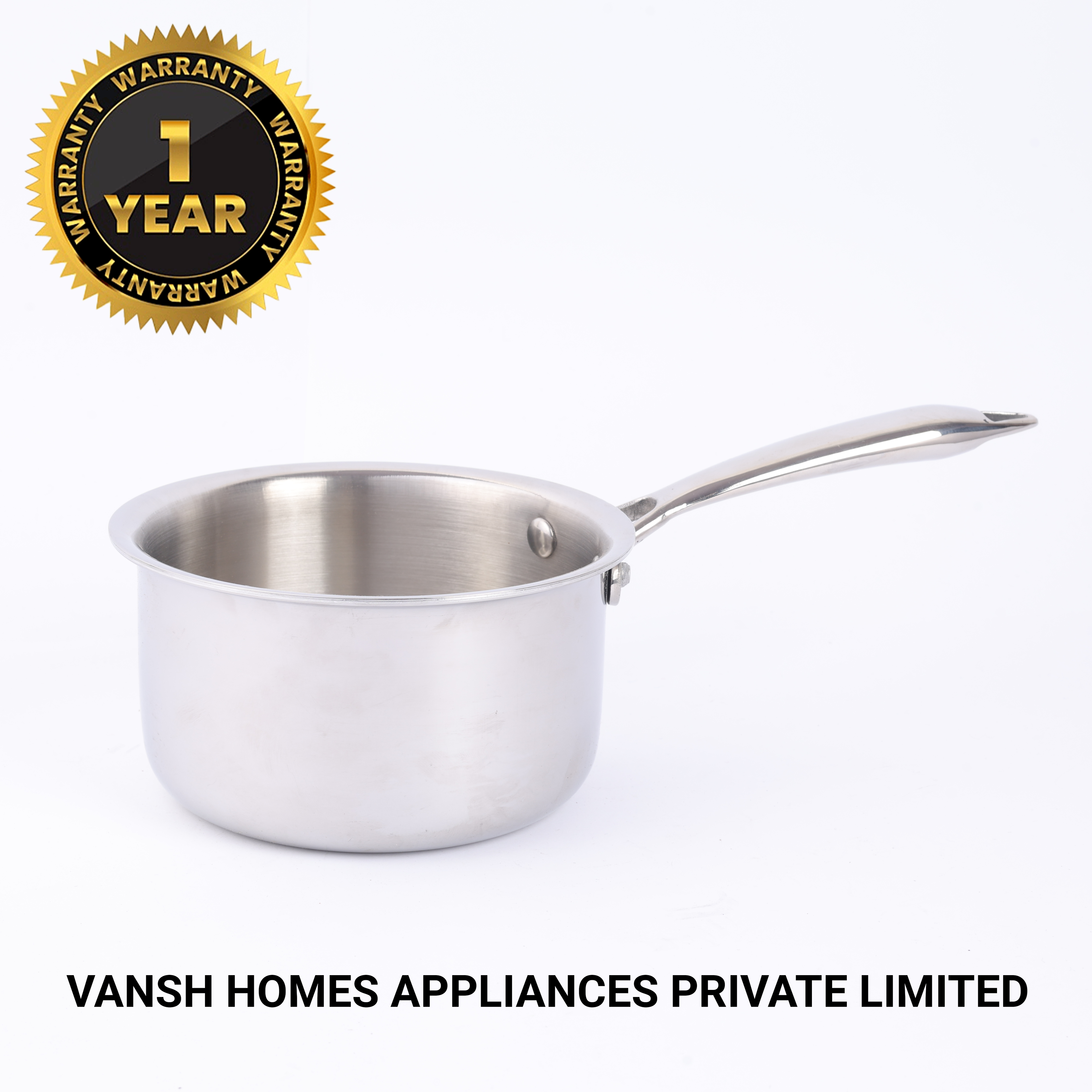 Vansh Homes Stainless Steel Sauce Pan | Heavy Base | Deep Saucepan for Tea, Milk, Soups & Boiling | Grey Finish | VH-TP-200 | 1-Year Warranty
