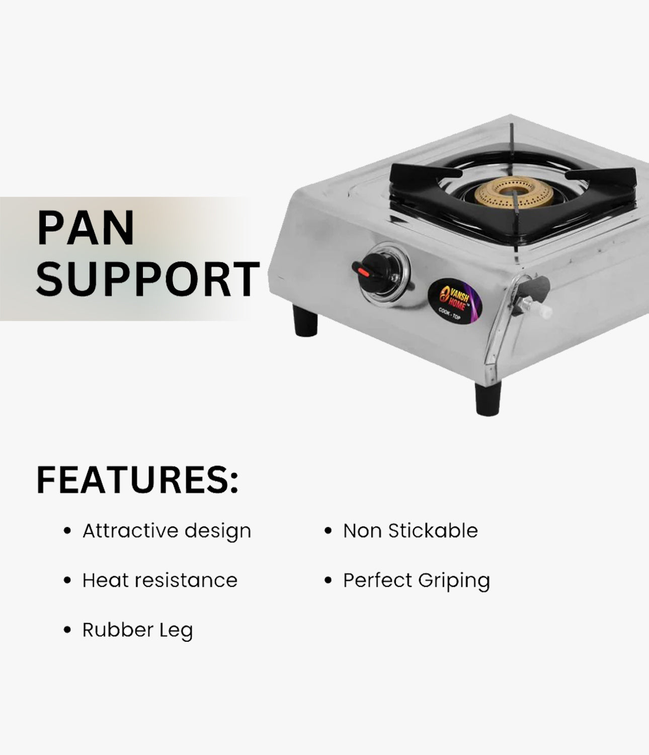 Vansh Homes Gold Supreme Stainless Steel LPG One Burner Gas Stove