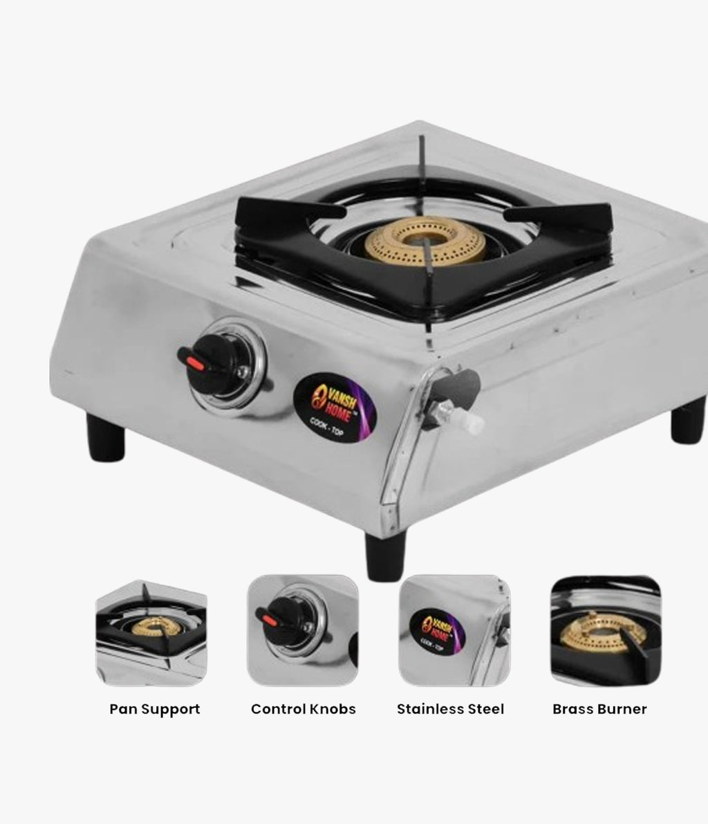 Vansh Homes Gold Supreme Stainless Steel LPG One Burner Gas Stove