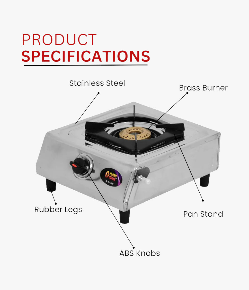 Vansh Homes Gold Supreme Stainless Steel LPG One Burner Gas Stove