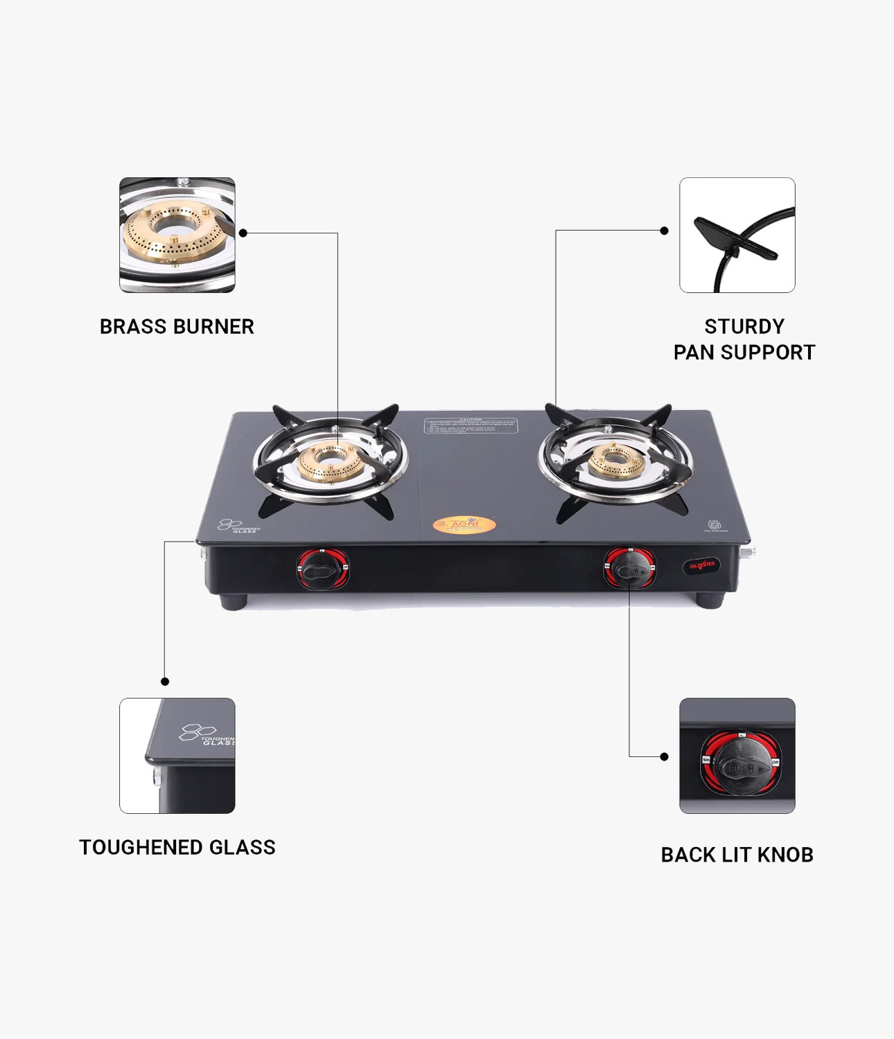 Vansh Homes Flamingo Lotus LPG Toughened Glass LPG 2 Burner Gas Stove