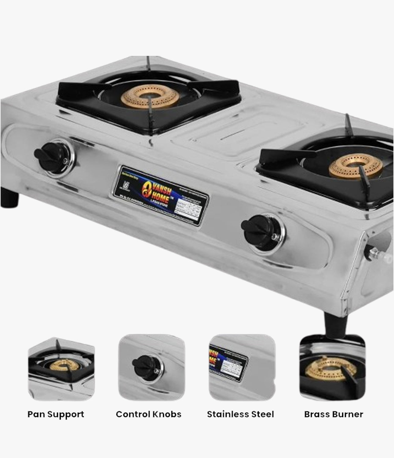 Vansh Homes Gold Super Cmdr Stainless Steel LPG 2 Burner Gas Stove