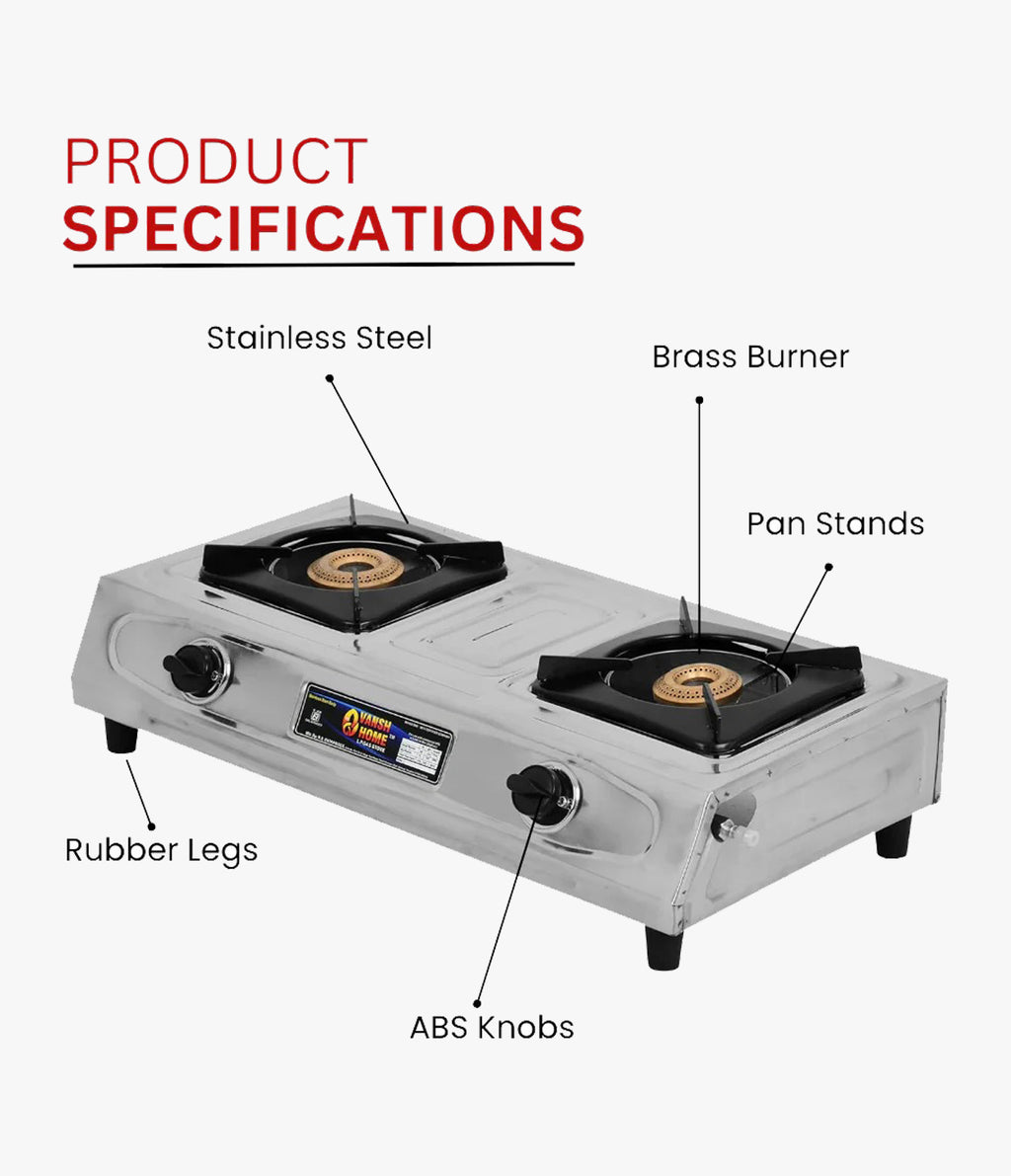 Vansh Homes Gold Star Stainless Steel LPG 2 Burner Gas Stove