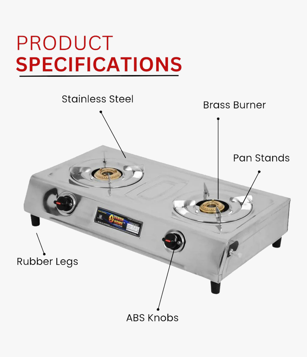 Vansh Homes Gold Dlx Stainless Steel LPG 2 Burner Gas Stove
