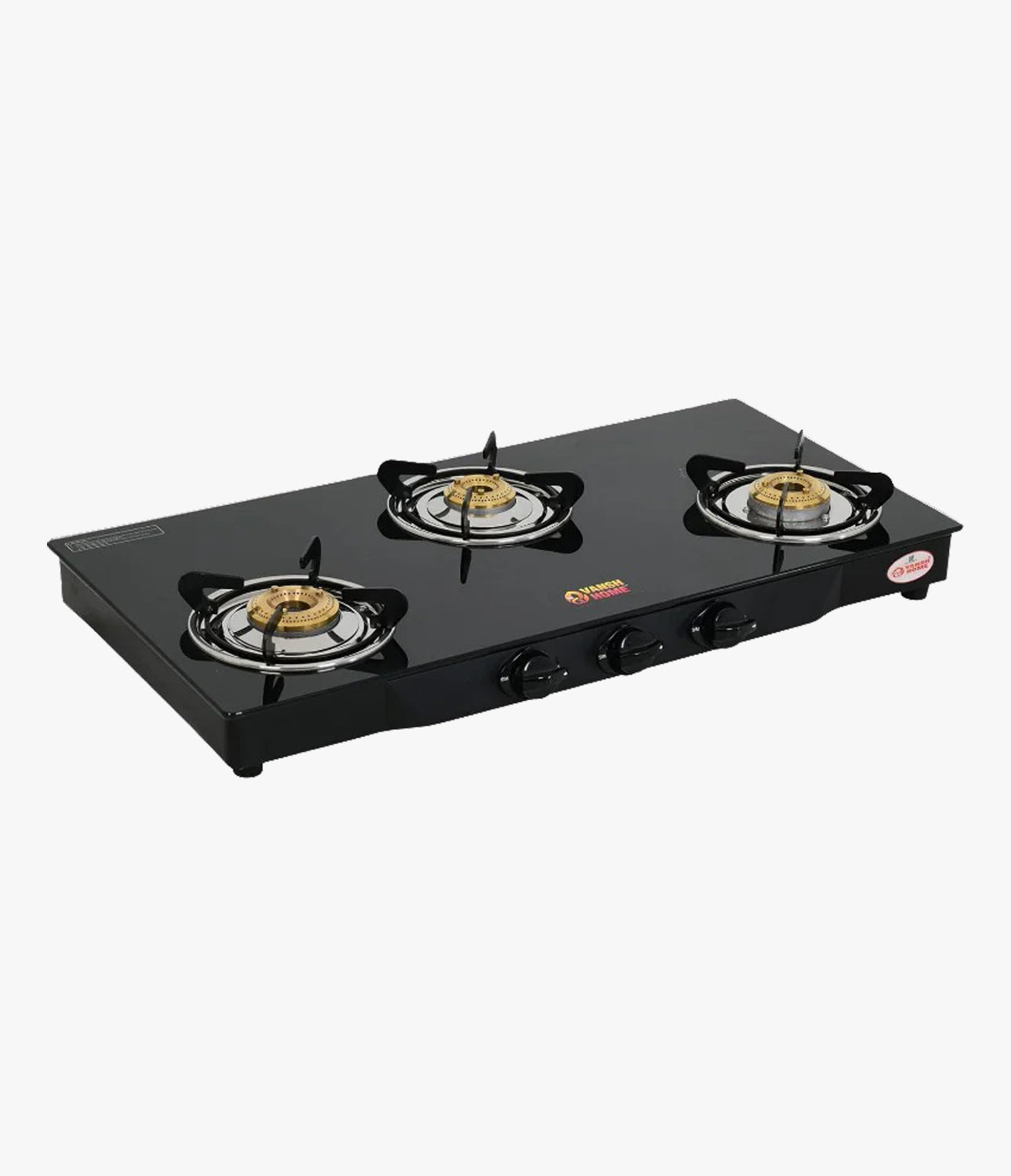 Vansh Homes Flamingo Black LPG Toughened Glass LPG 3 Burner Gas Stove