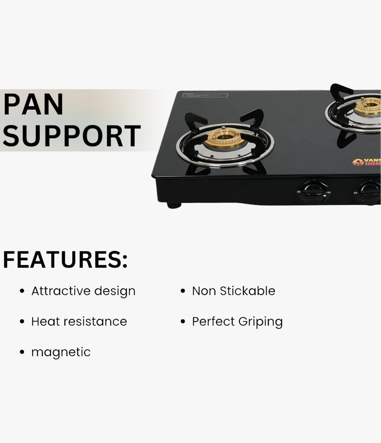Vansh Homes Flamingo Black LPG Toughened Glass LPG 3 Burner Gas Stove