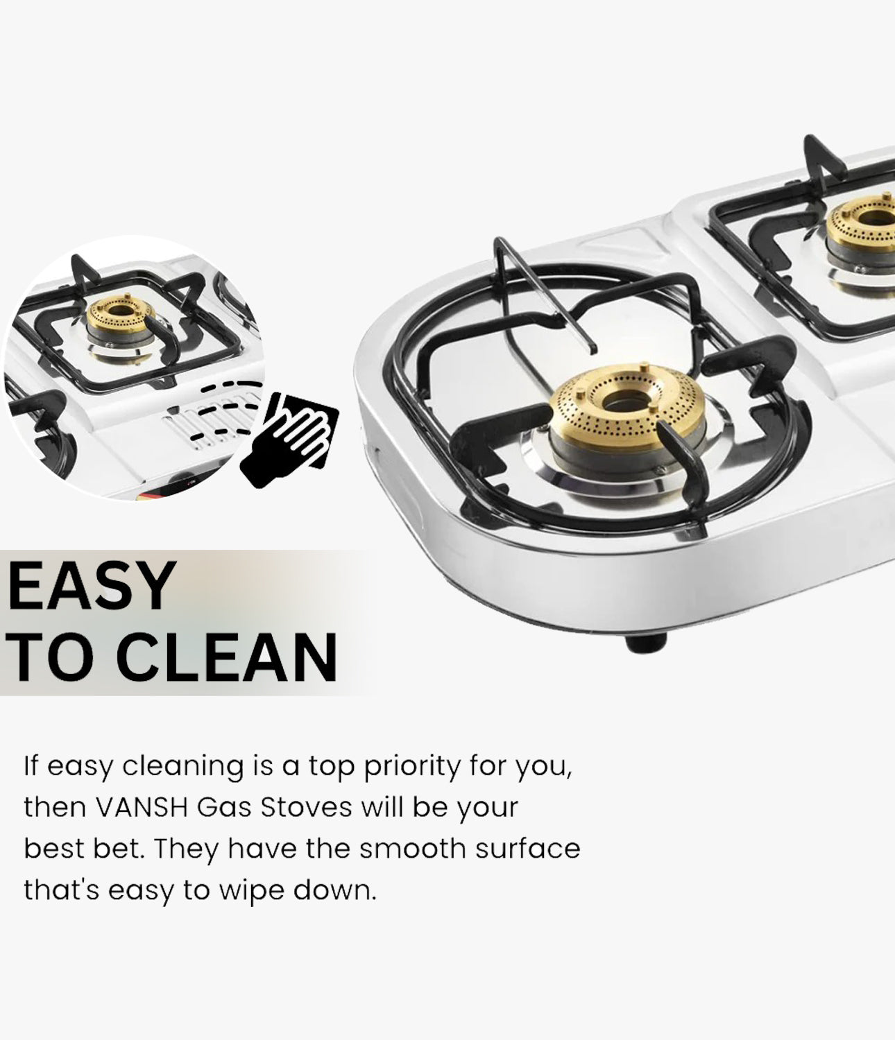 Vansh Homes Tulip Step Stainless Steel LPG 3 Burner Gas Stove