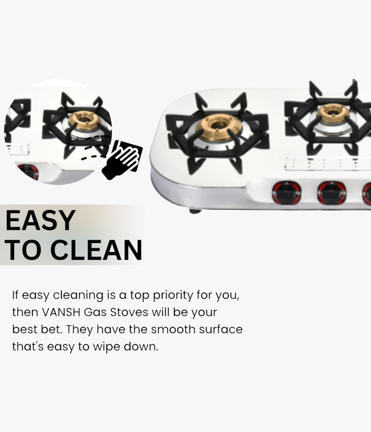 Vansh Homes Tulip Prime Stainless Steel LPG 3 Burner Gas Stove
