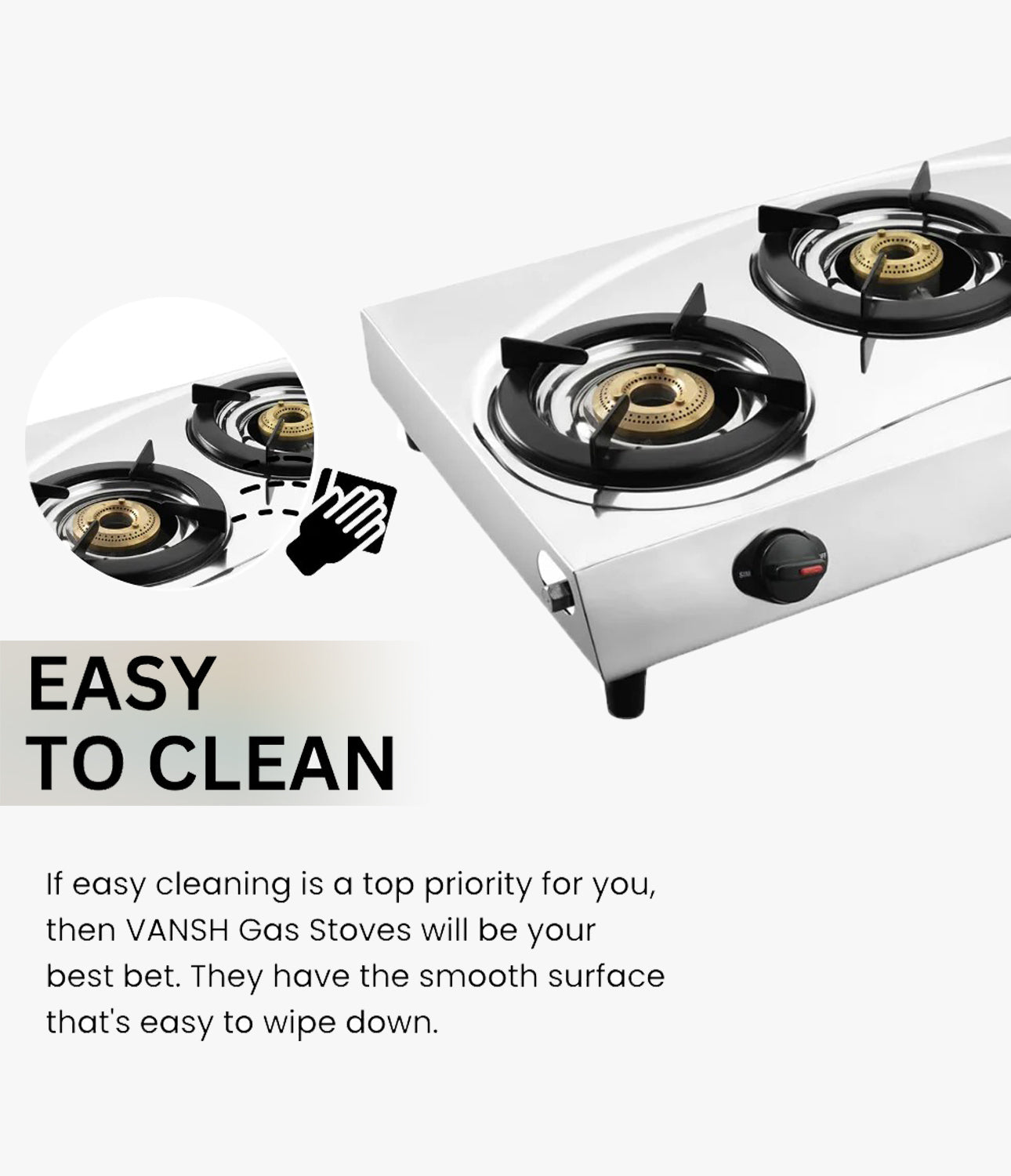 Vansh Homes Tulip Star Stainless Steel LPG 3 Burner Gas Stove
