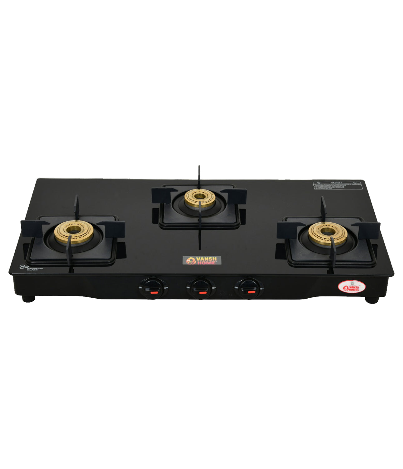 Vansh Homes Glimmer 3 Burner PNG Stove Glass Top