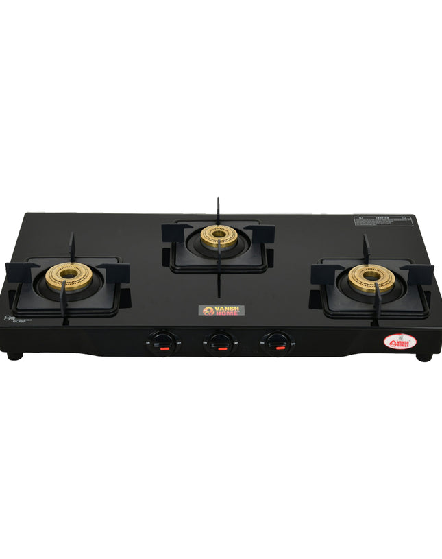 Vansh Homes Glimmer 3 Burner PNG Stove Glass Top