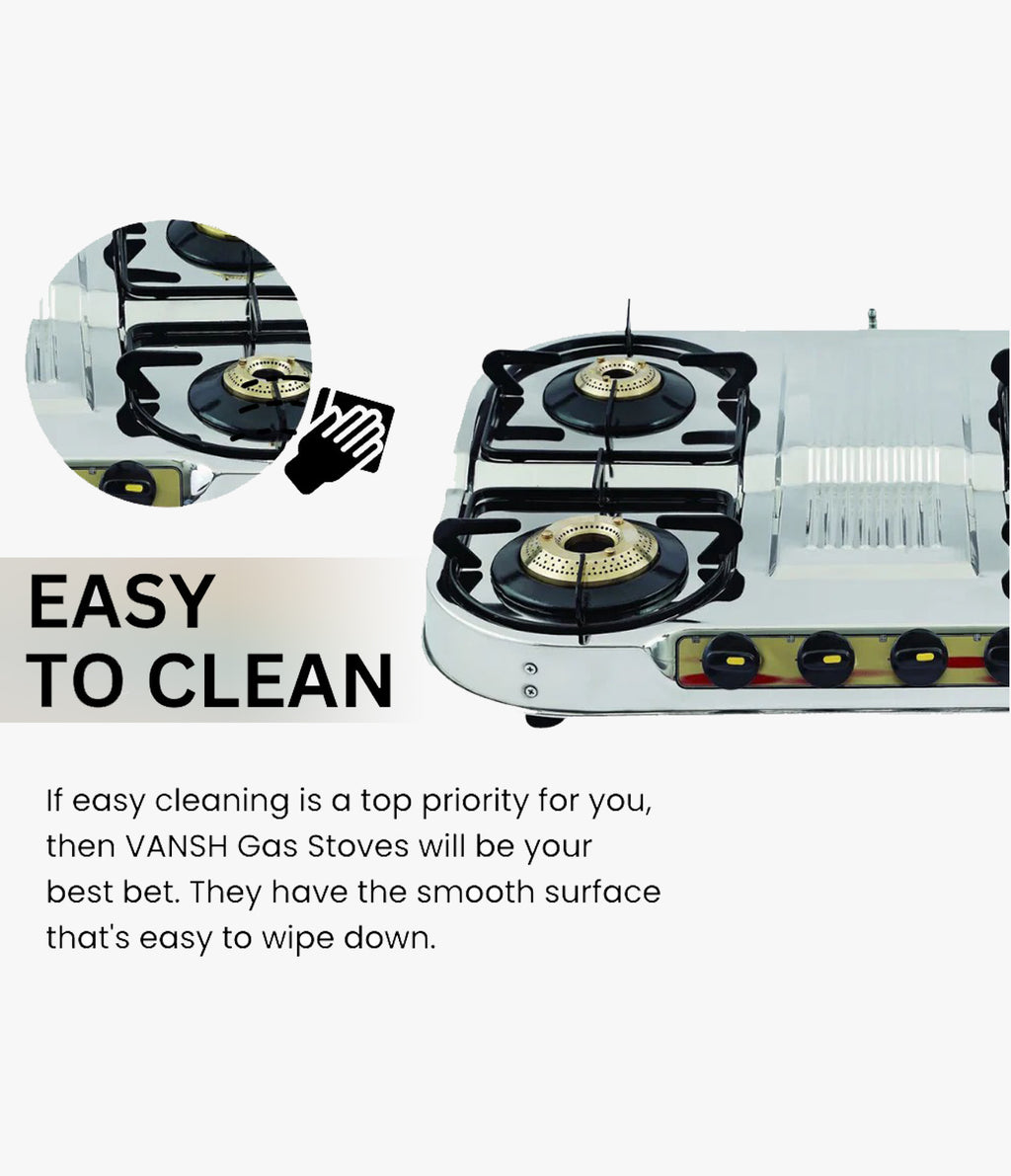 Vansh Homes Zara Super Stainless Steel LPG 3 Burner Gas Stove