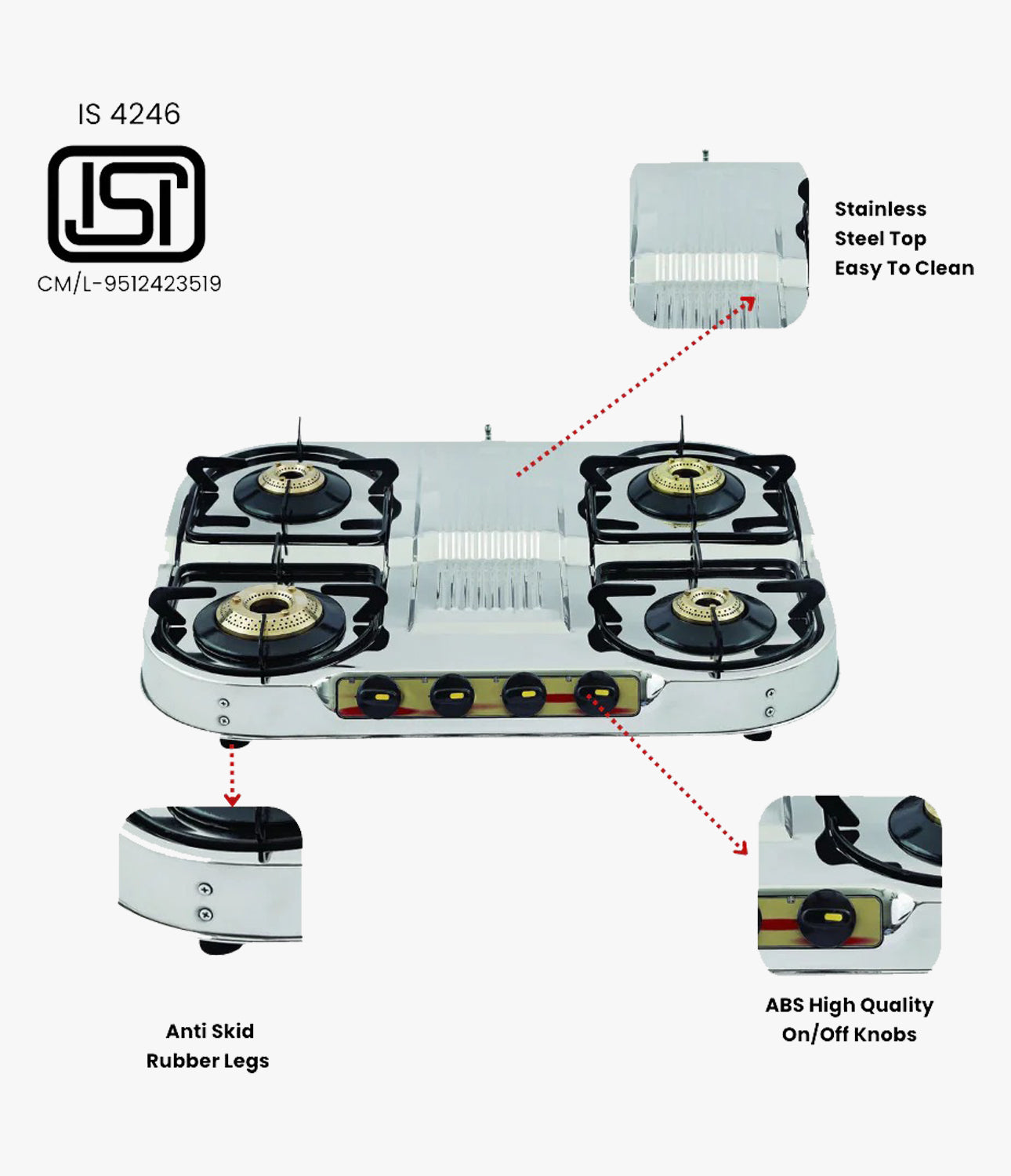Vansh Homes Zara Super Stainless Steel LPG 3 Burner Gas Stove