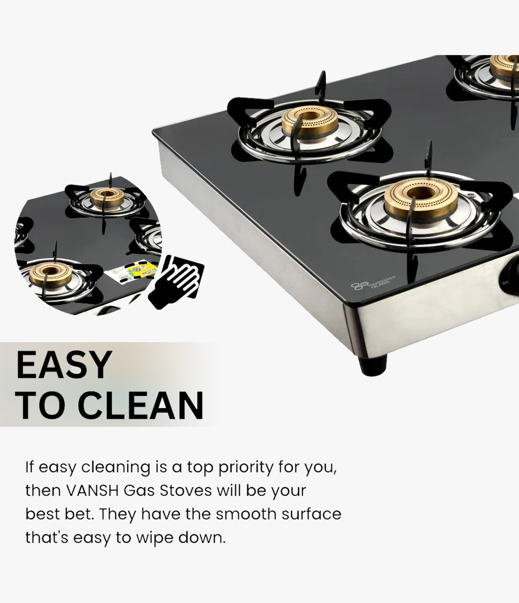 Vansh Homes Flamingo Super Toughened Glass LPG 4 Burner Gas Stove