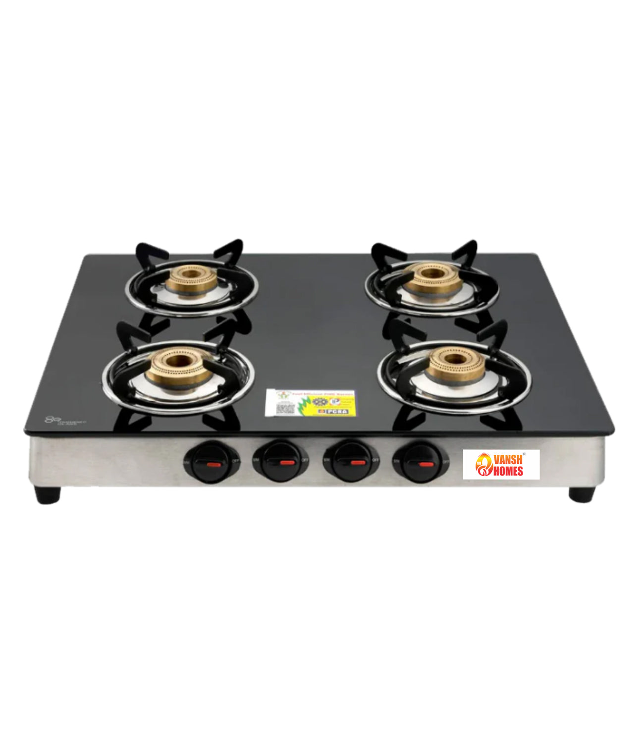 Vansh Homes Glimmer 4 Burner PNG Stove Glass Top