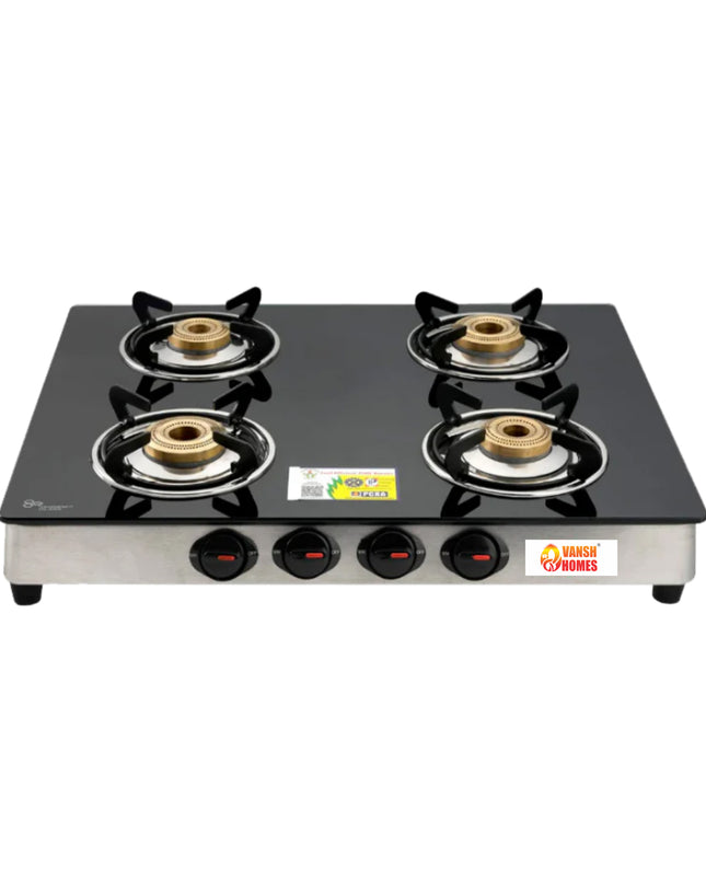 Vansh Homes Glimmer 4 Burner PNG Stove Glass Top