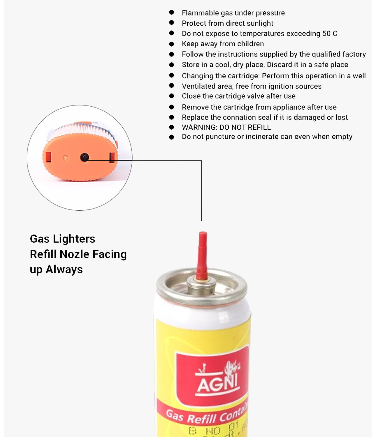 Agni Multipurpose Flame Gas Lighter With Refill Orange