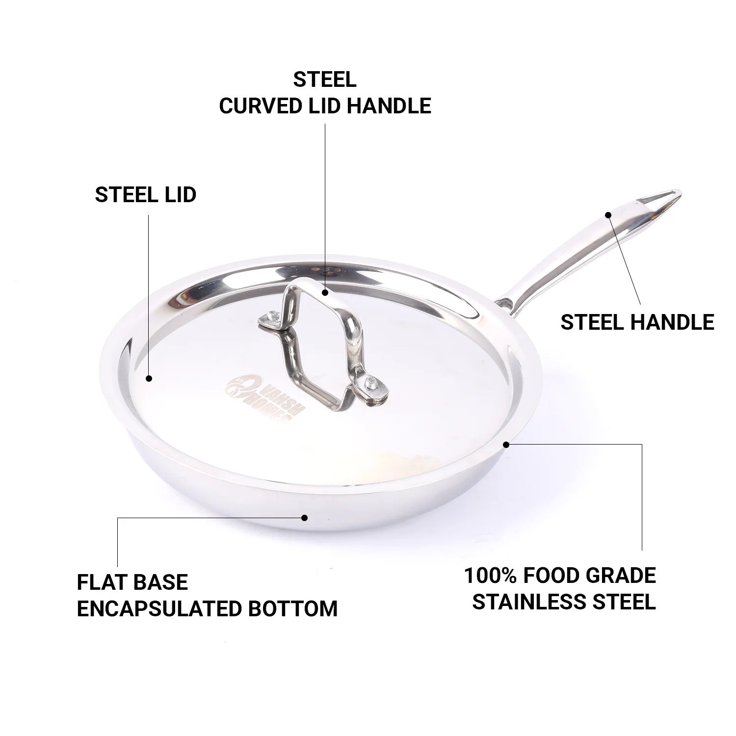 Vansh Homes Fry Pan Tri-Ply Cookware 240 mm