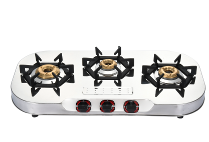 Vansh Homes Flame 3 Burner Stainless Steel LPG Gas Stove – TripleCook Cooktop, High-Efficiency Brass Burners, BIS Certified (VH-3B-303)
