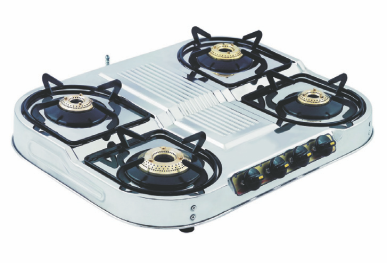 Vansh Homes Royal 4 Burner Stainless Steel LPG Gas Stove – High-Powered Brass Burners, Manual Ignition, ISI Certified, 360° Rotating Nozzle (VH-4B-401)