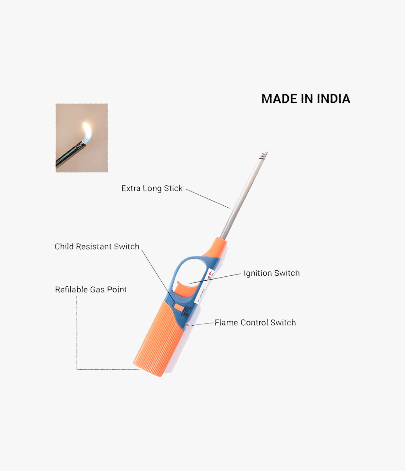 Agni Multipurpose Flame Gas Lighter With Refill Orange