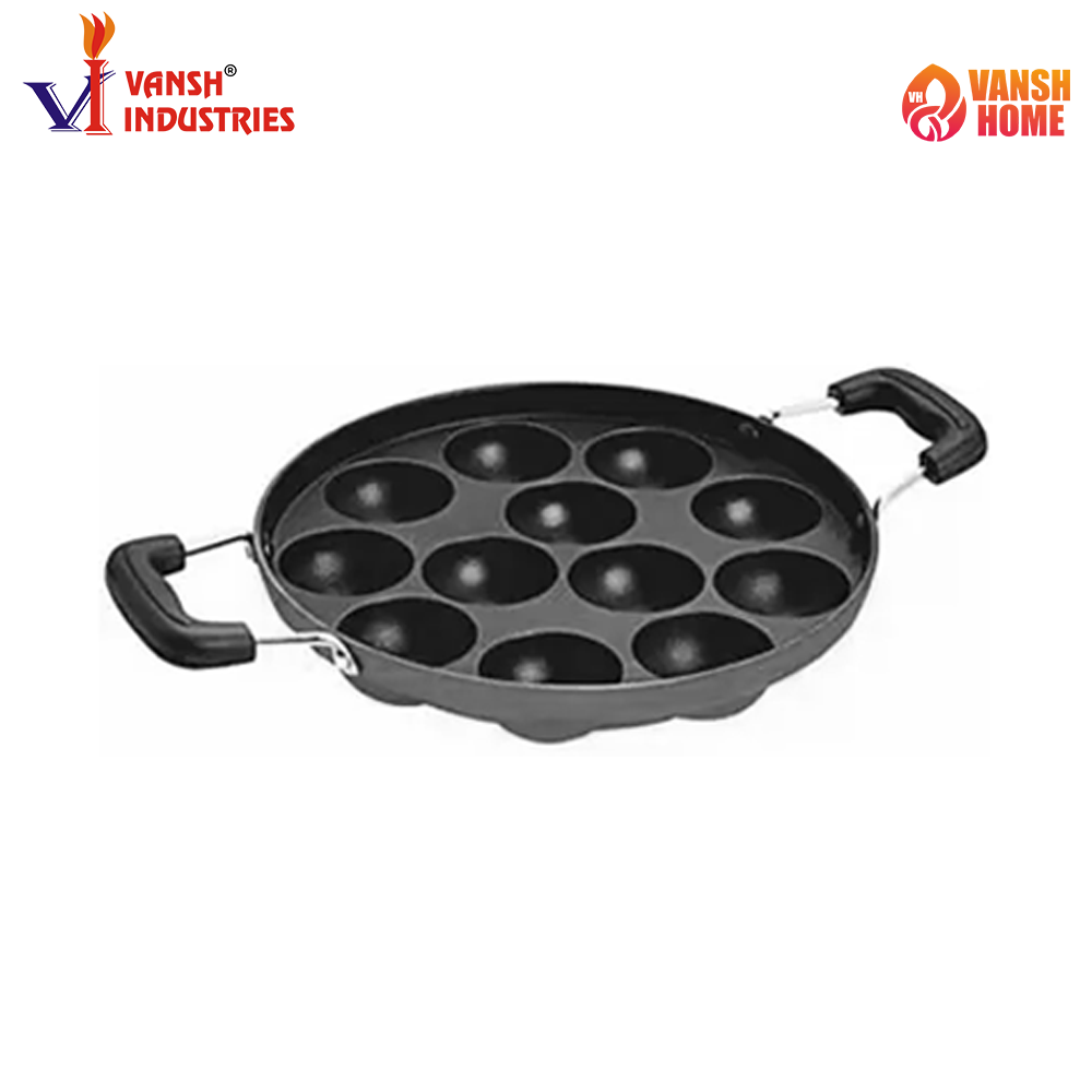 Vansh Homes Appam Patra, Paniyaram Pan Iron, Appam Pan, Pan Cake, Paddu, Appam Maker, Ponganal Maker, Appe and Litti Maker with 2 Side Handle