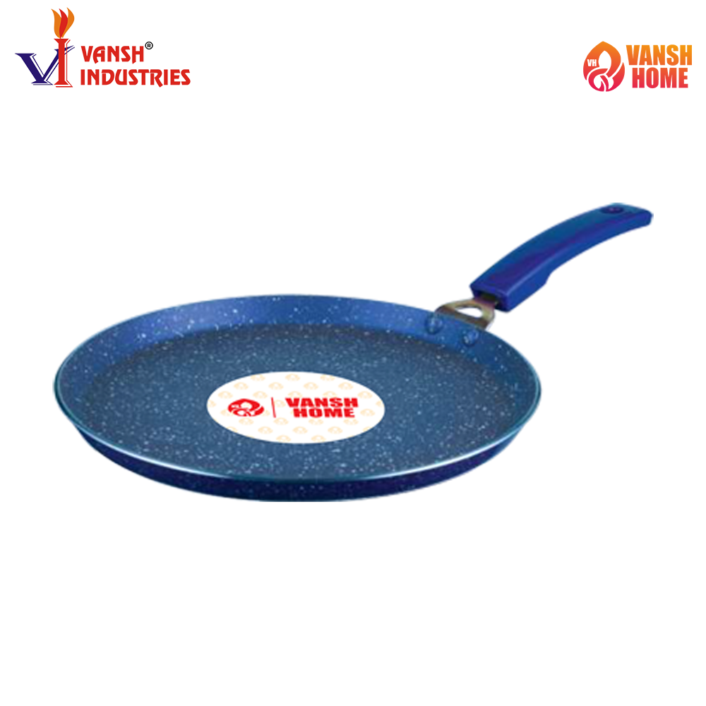 Vansh Home Non-Stick Dosa Tawa, Blue with Grey Interior, Flat Base Cookware with Handle