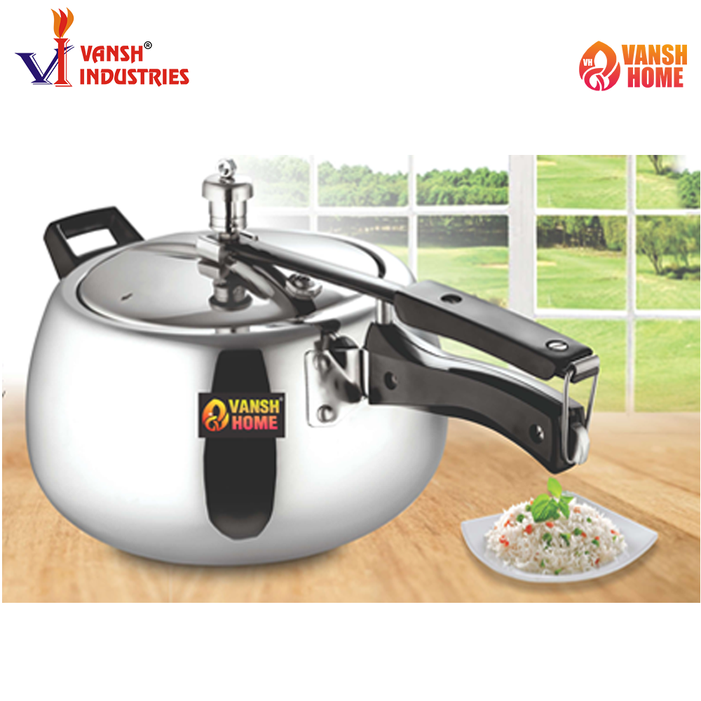 Vansh Homes Triply Pressure Cooker Induction Cooker, Outer Lid Pressure Cooker, Induction & Gas Stove Compatible, 5 Years Warranty, Stainless Steel, Silver