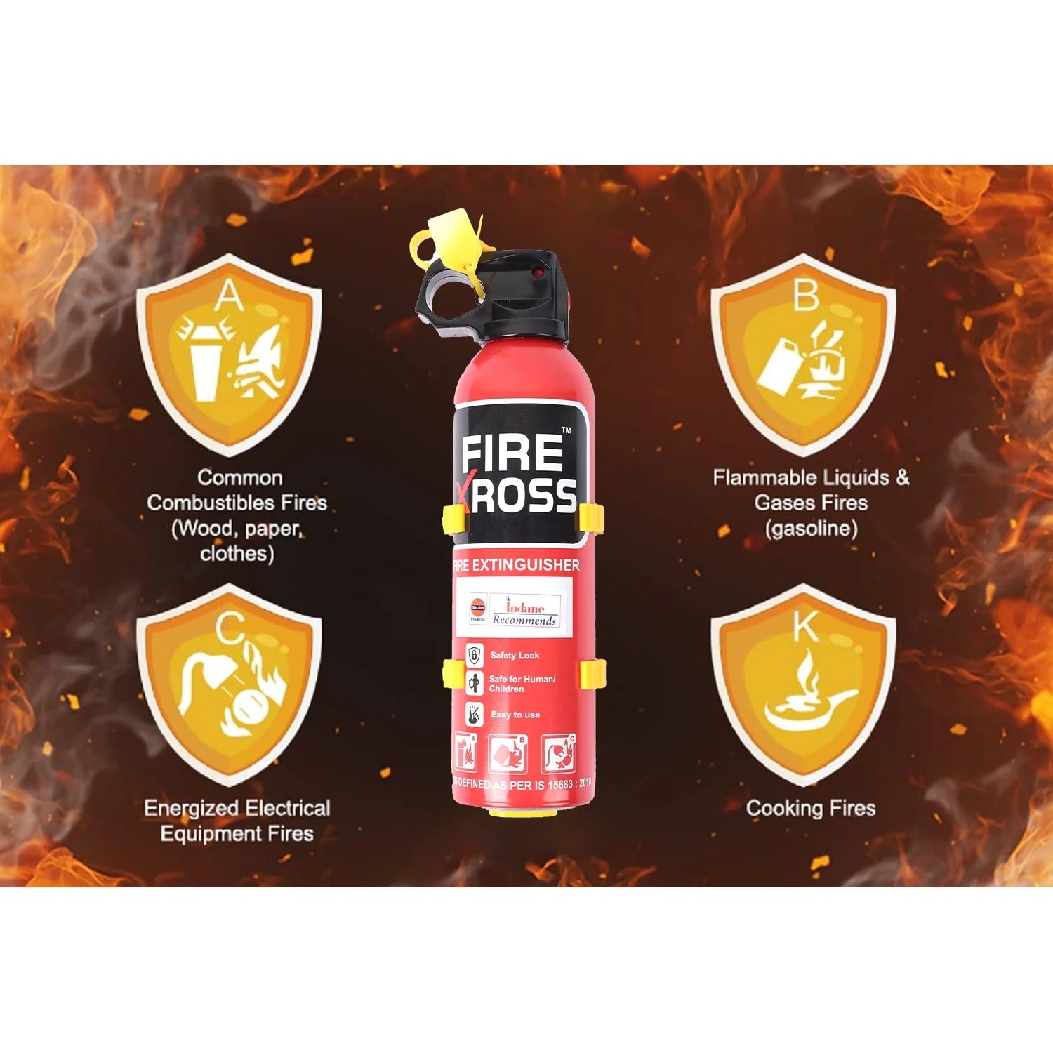 Fire Xross Portable Fire Extinguisher For A B C Fire Class With Safety Lock