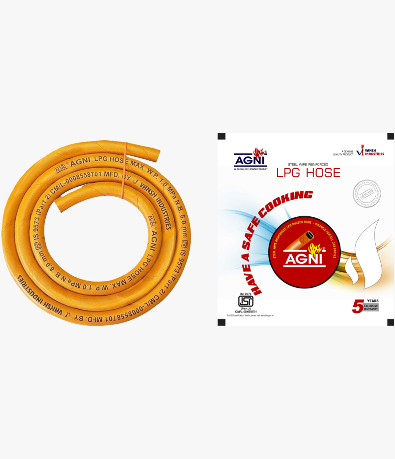 Agni Wire Reinforced LPG | PNG Hose Pipe 1.5 Mtr.