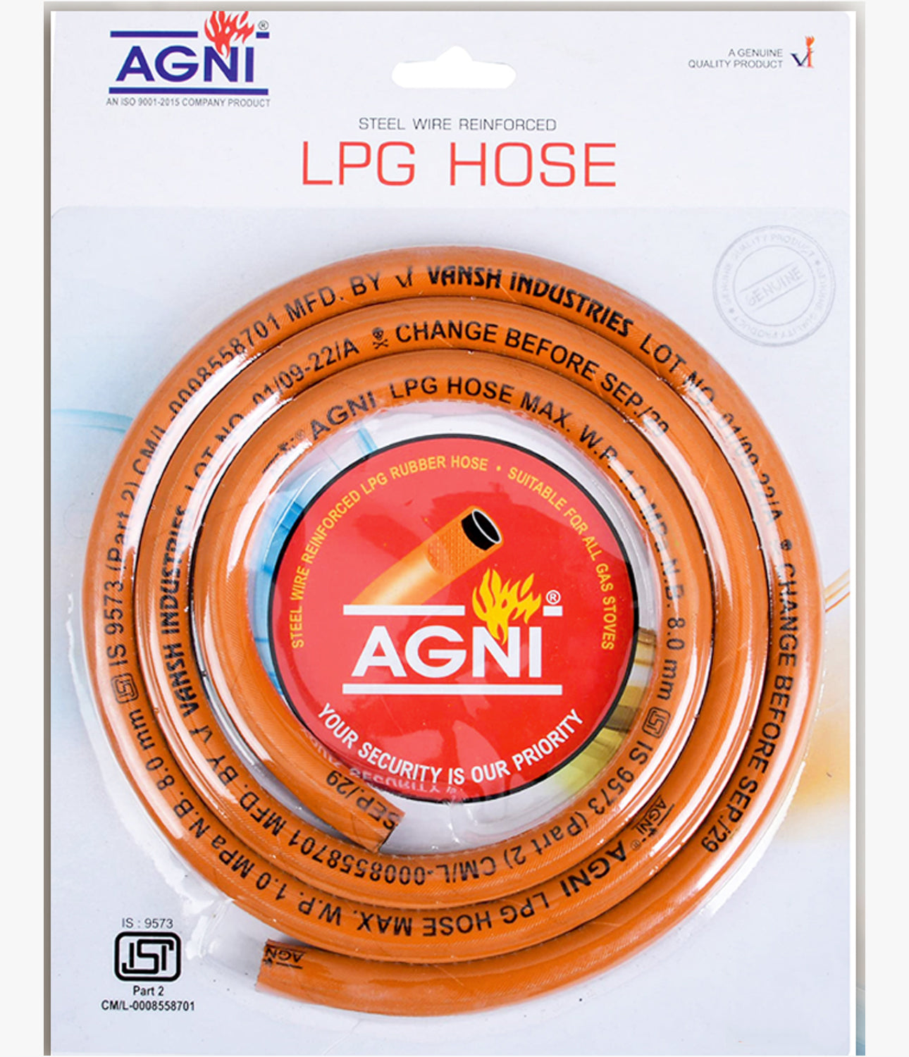 Agni Reinforced Blister LPG | PNG Hose 1.5 Mtr.
