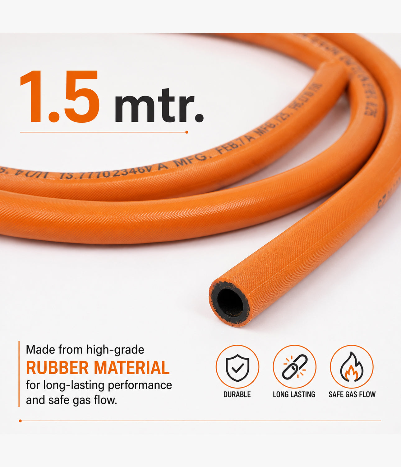 Agni Reinforced Blister LPG | PNG Hose 1.5 Mtr. With Lighter