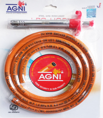 Agni Reinforced Blister LPG | PNG Hose 1.5 Mtr. With Lighter