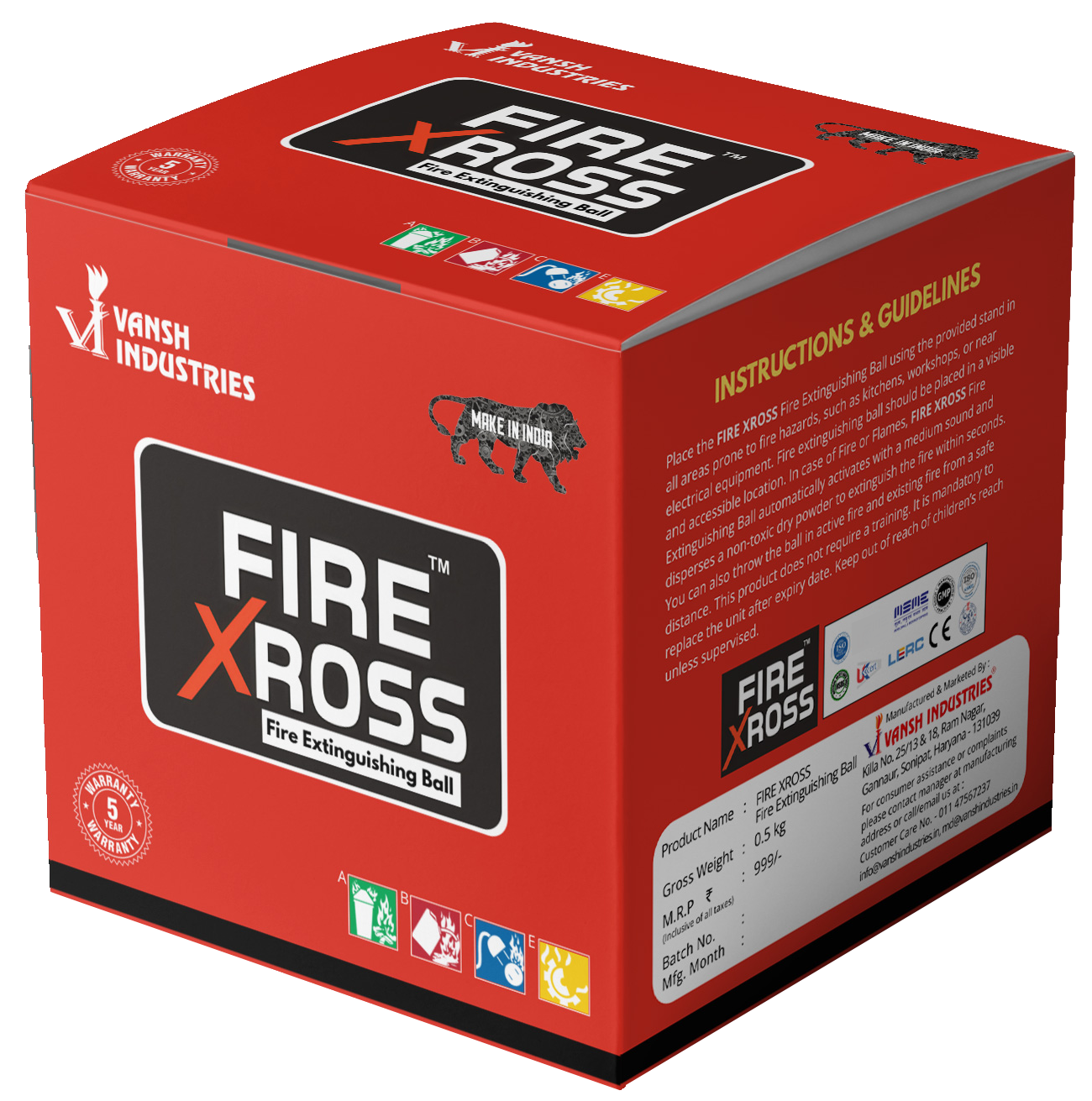 Vansh Homes Fire Safety Ball | Automatic Fire Extinguisher Ball | 360° Fast Activation | Maintenance-Free Fire Protection | Home, Kitchen, Office, Car & Shop Use