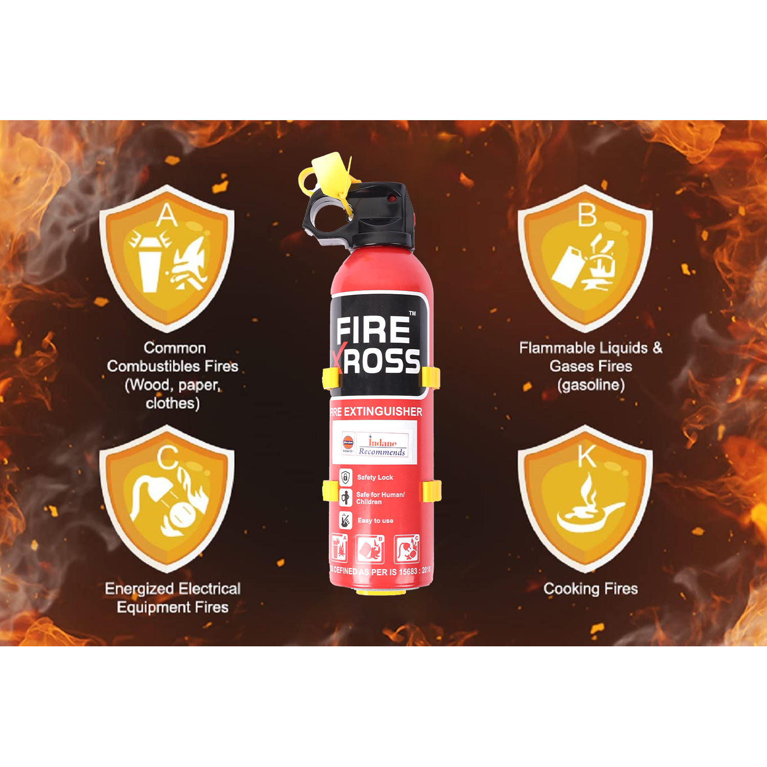 Xross ABC Dry Powder Fire Extinguisher | ISI Certified | Multi-Purpose for Class A, B & C Fires | Anti-Corrosive Body | Home, Office, Car & Industrial Use (VH-FX-01)