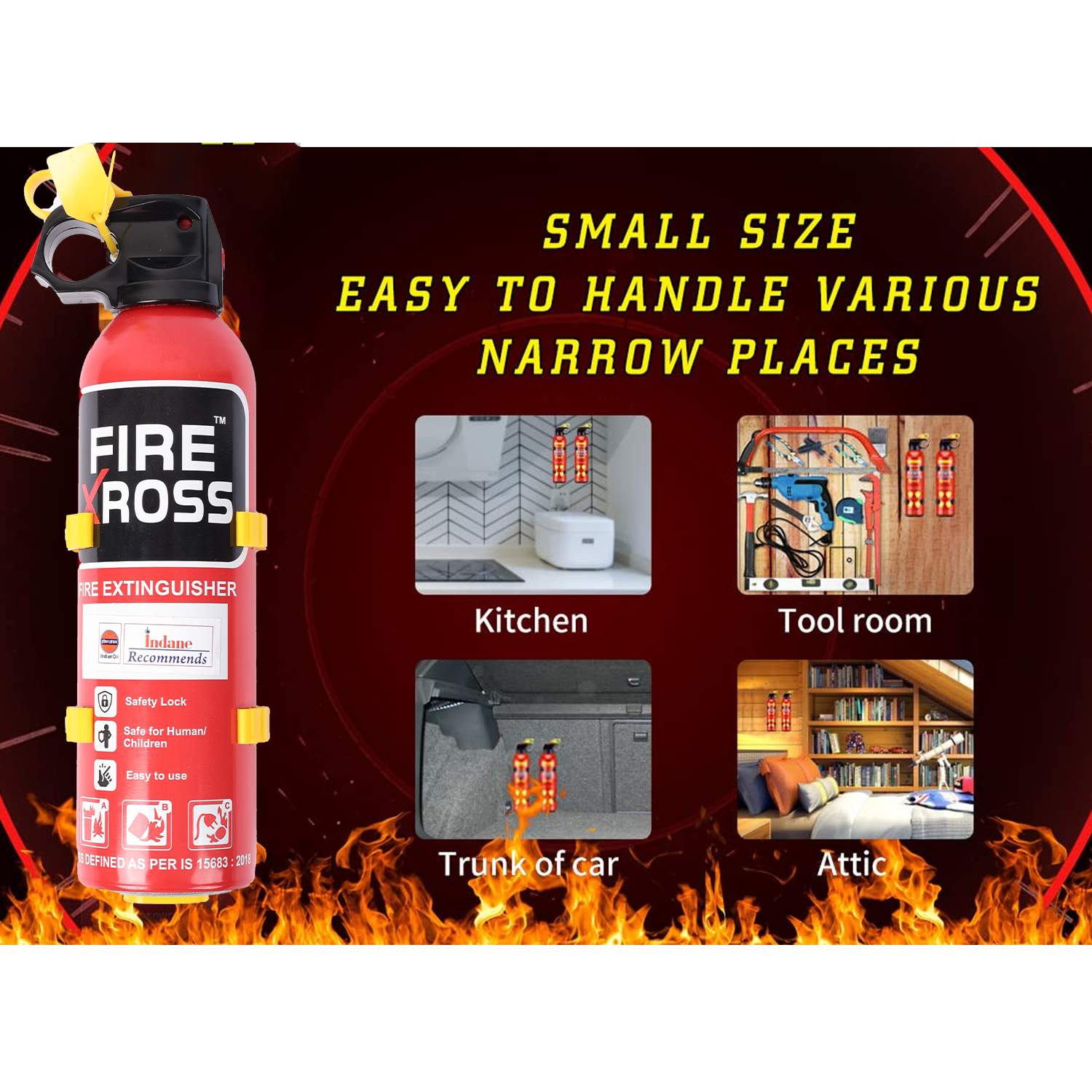 Xross ABC Dry Powder Fire Extinguisher | ISI Certified | Multi-Purpose for Class A, B & C Fires | Anti-Corrosive Body | Home, Office, Car & Industrial Use (VH-FX-01)