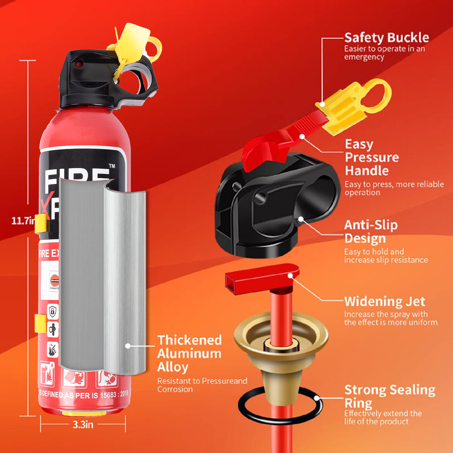 Xross ABC Dry Powder Fire Extinguisher | ISI Certified | Multi-Purpose for Class A, B & C Fires | Anti-Corrosive Body | Home, Office, Car & Industrial Use (VH-FX-01)