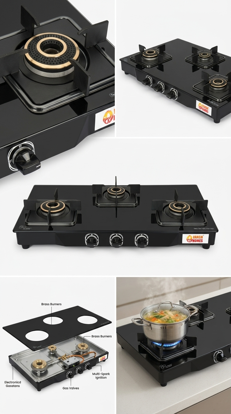 Vansh Homes Flamingo Dahlia LPG Stove Glass Top