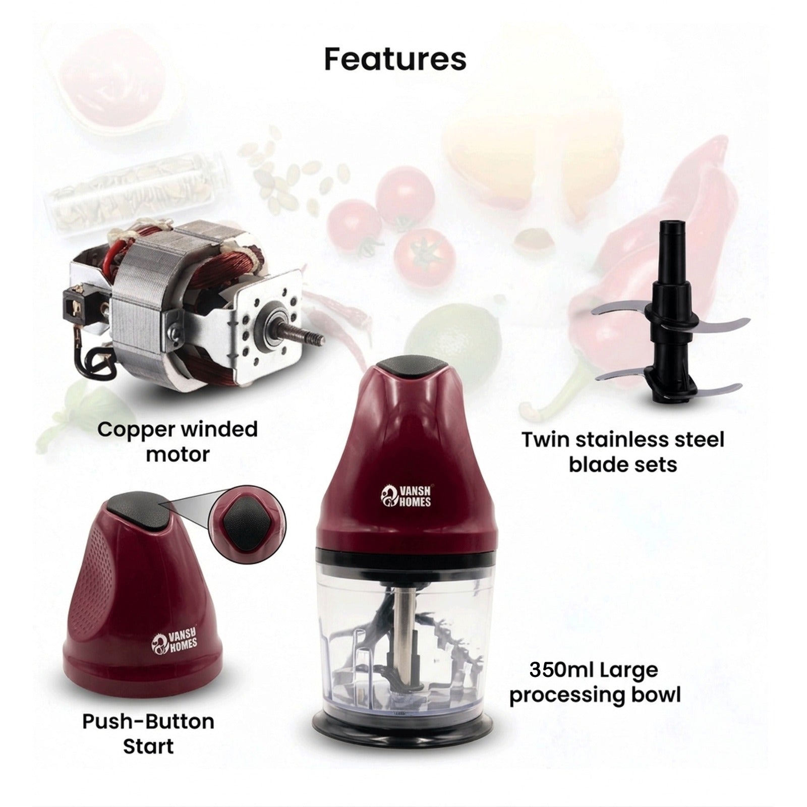 Vansh Homes 450 Watt Electric Vegetable & Fruits Chopper