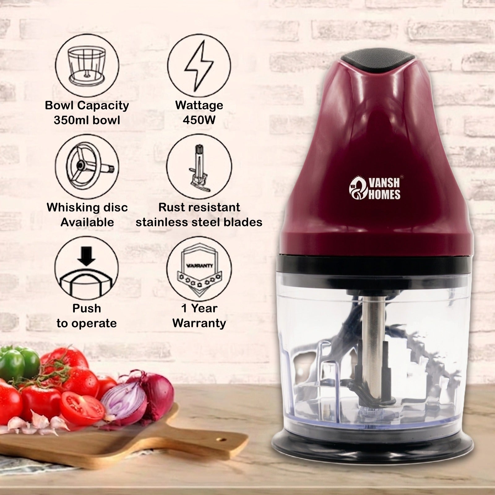 Vansh Homes 450 Watt Electric Vegetable & Fruits Chopper